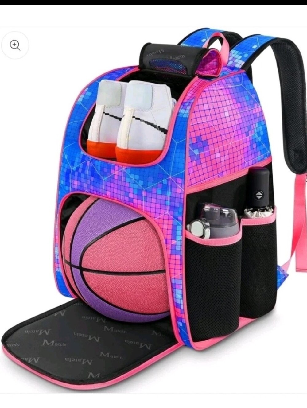 Matein Basketball soccer Backpack With Shoe Compartment 18.5"x12"x9.5" pink blue